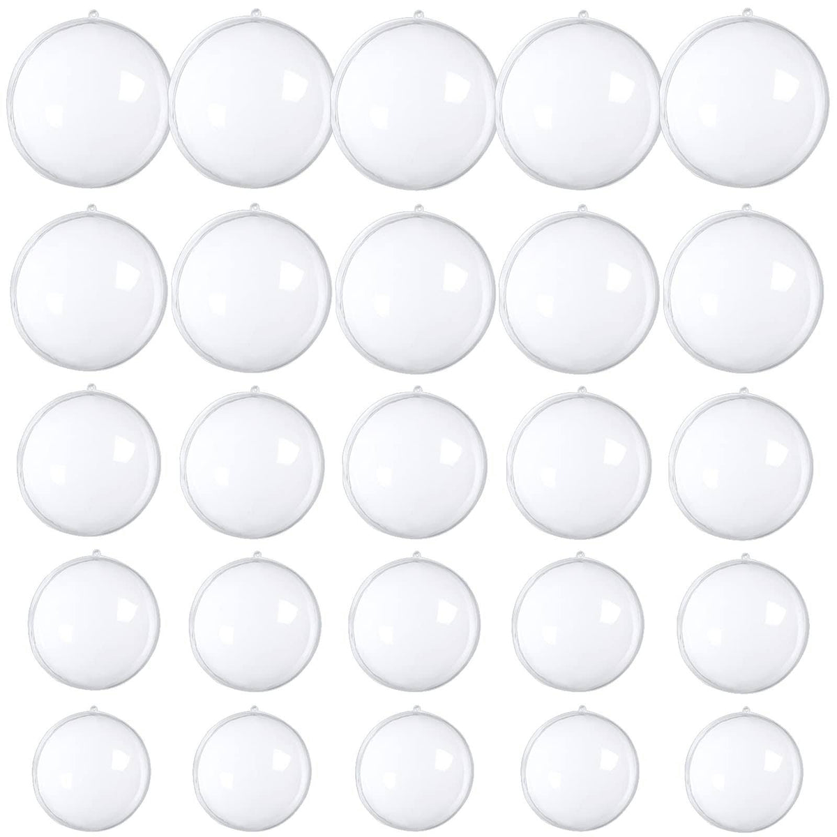 25 Pcs Clear Plastic Fillable Ornaments,Transparent DIY Craft Ball,Clear DIY Christmas Ornament 5 Different Sizes for Wedding,Party,Home Decor