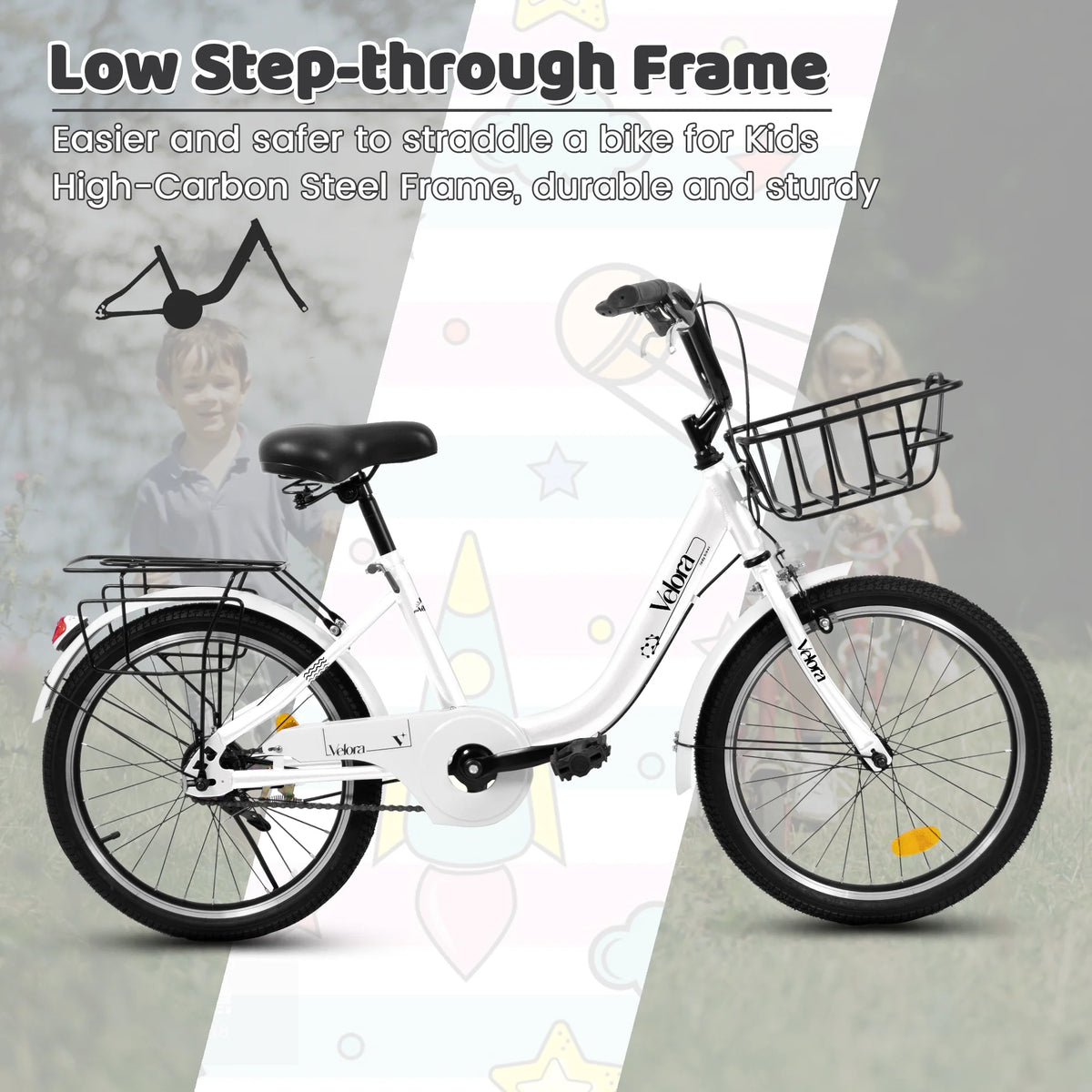 20 in Kids Bike for Boys & Girls Age 5 - 10, Children'S Bicycle with Front Basket & Rear Rack, Commuter Bike for School & Leisure