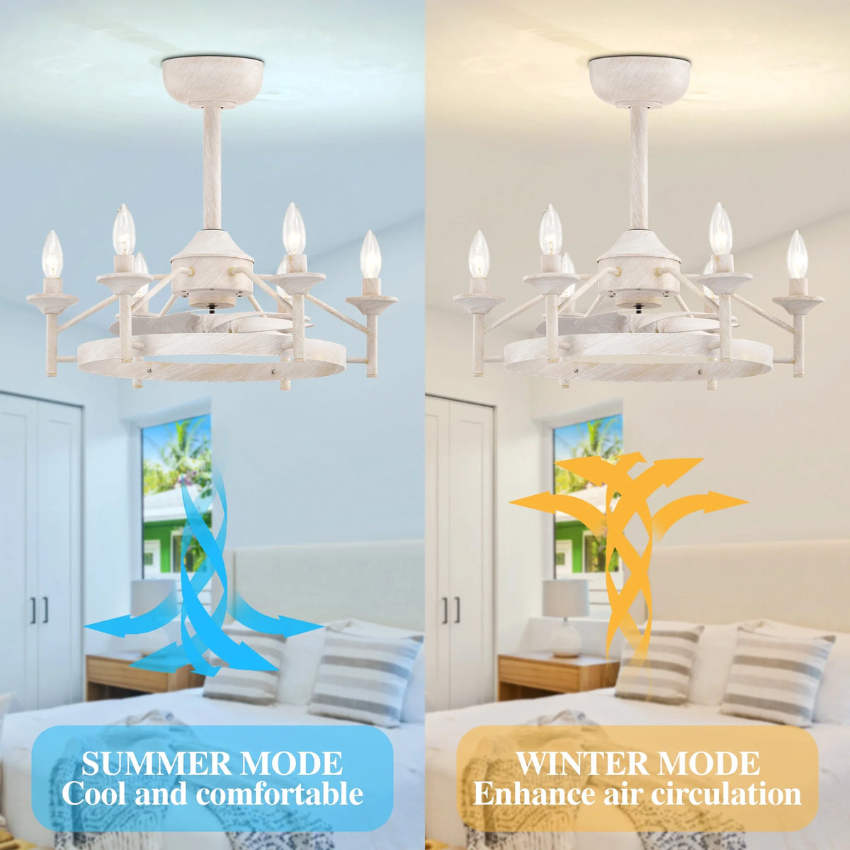 Maxax Candlestick Ceiling Fan with Light, 21" White Vintage Ceiling Fan with Remote Control, 6 Speeds Reversible Timing Ceiling Fan for Bedroom, Living Room