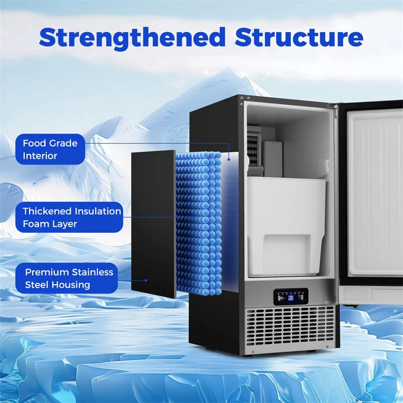110 LBS/24H Commercial Ice Maker, 15" Built-in Undercounter Ice Machine with 25 LBS Storage & Reversible Door for Home Bar, Restaurant