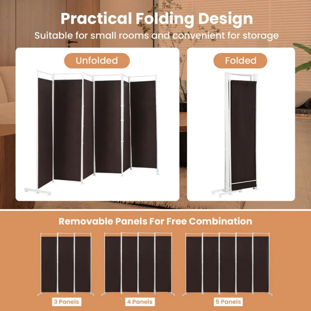 Spaco 6 - Panel Room Divider Folding Privacy Screen, Privacy Screen with 7 Large Adjustable Foot Pads and 2 Support Tubes, Room Divider for Indoor As Home, White