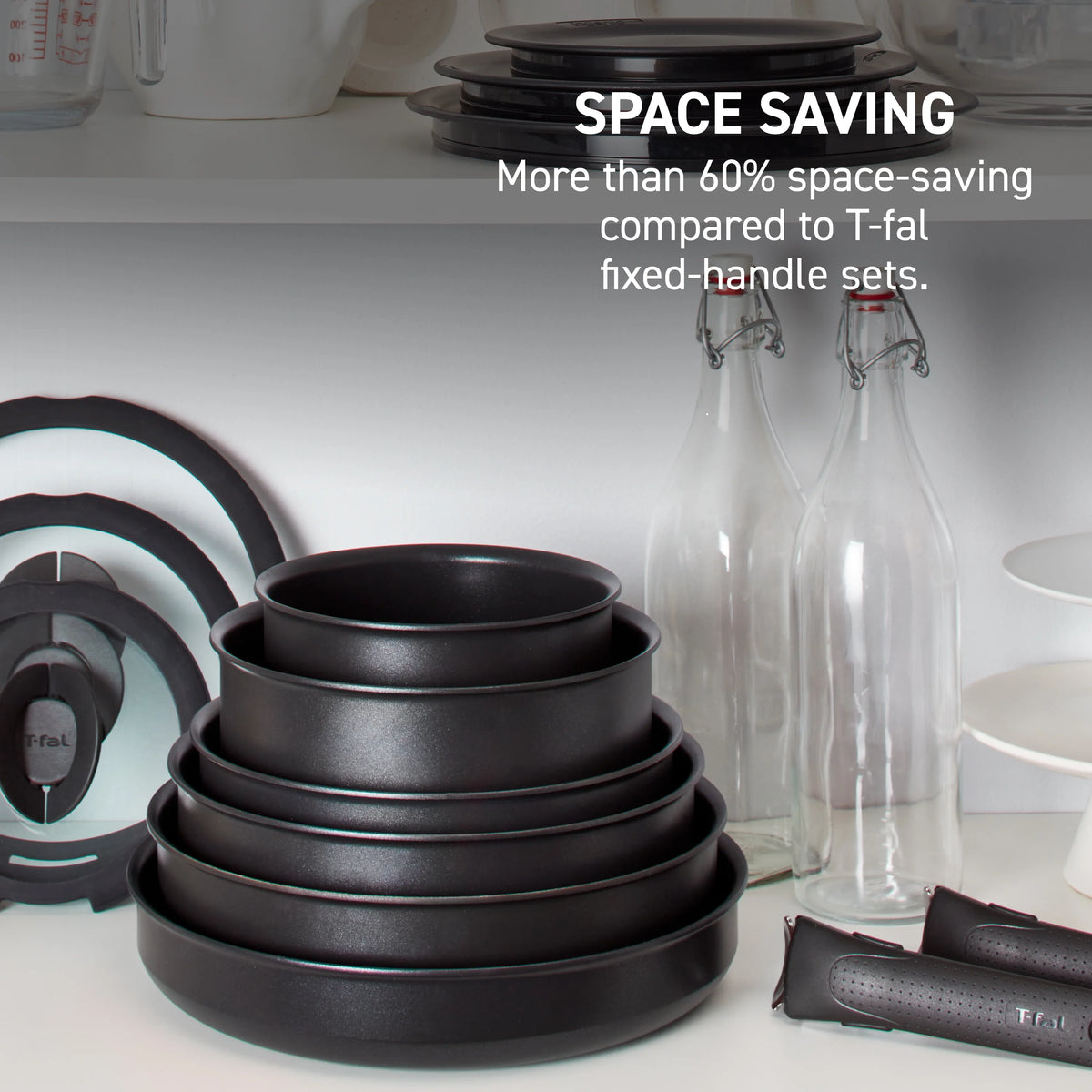 T - Fal Ingenio Expertise Nonstick 14 - Piece Cookware Set, Induction Oven Safe up to 500F, Detachable Handle, Onyx Black