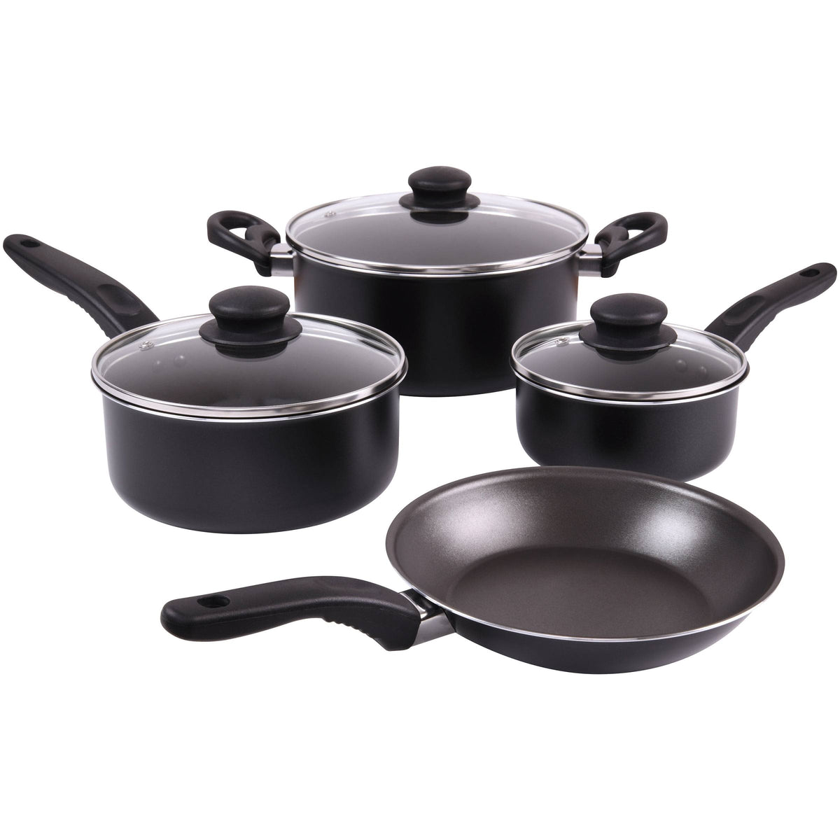 Mainstays 7 Piece Black Nonstick Dishwasher Safe Cookware Set