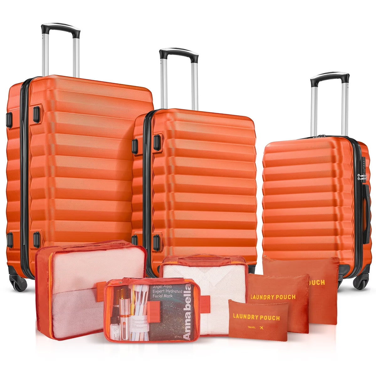 9 Piece Luggage Sets, Hard 20 24 28 in Luggage with 6 Pieces Organize Bags Travel Suitcases Sets with Wheels, Rosé