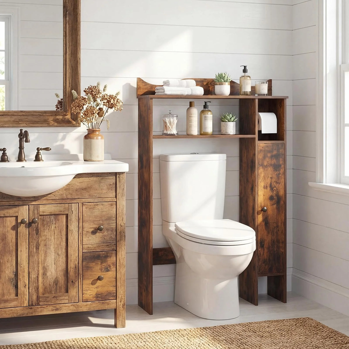 Tangkula Over the Toilet Storage Cabinet with Toilet Paper Holder & Adjustable Shelves