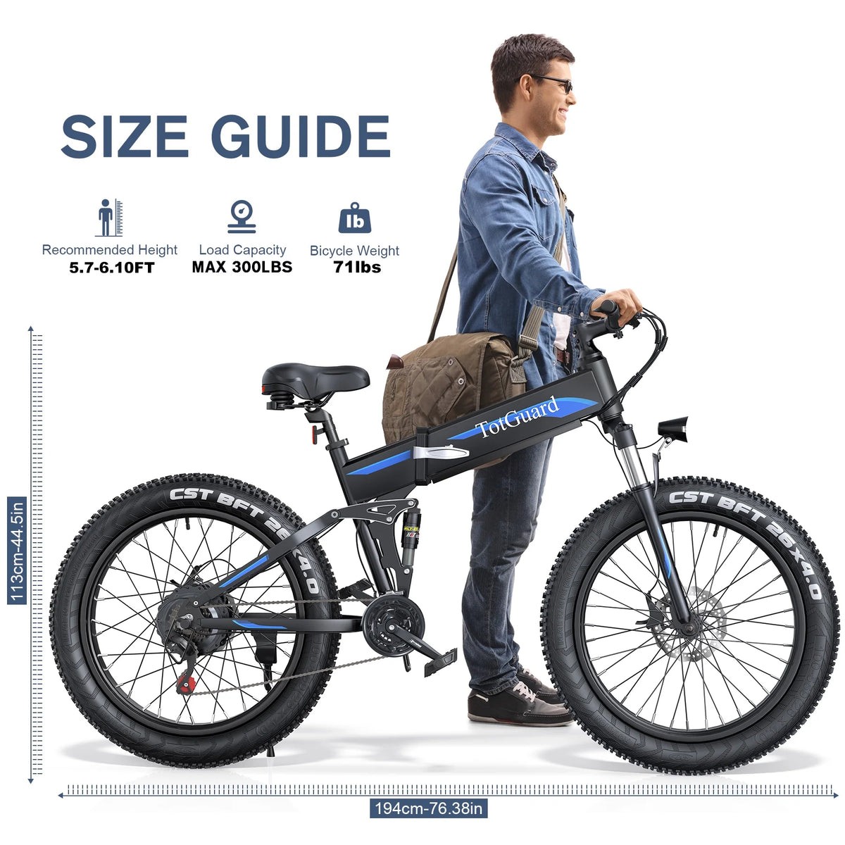 Totguard 26"x4" Electric Bike, Fat Tire 500W Ebike, Foldable Electric Bicycles E Bikes for Adults Electric 48V 10ah Battery, Dual Shock Absorber, Lockable Fork UL2849