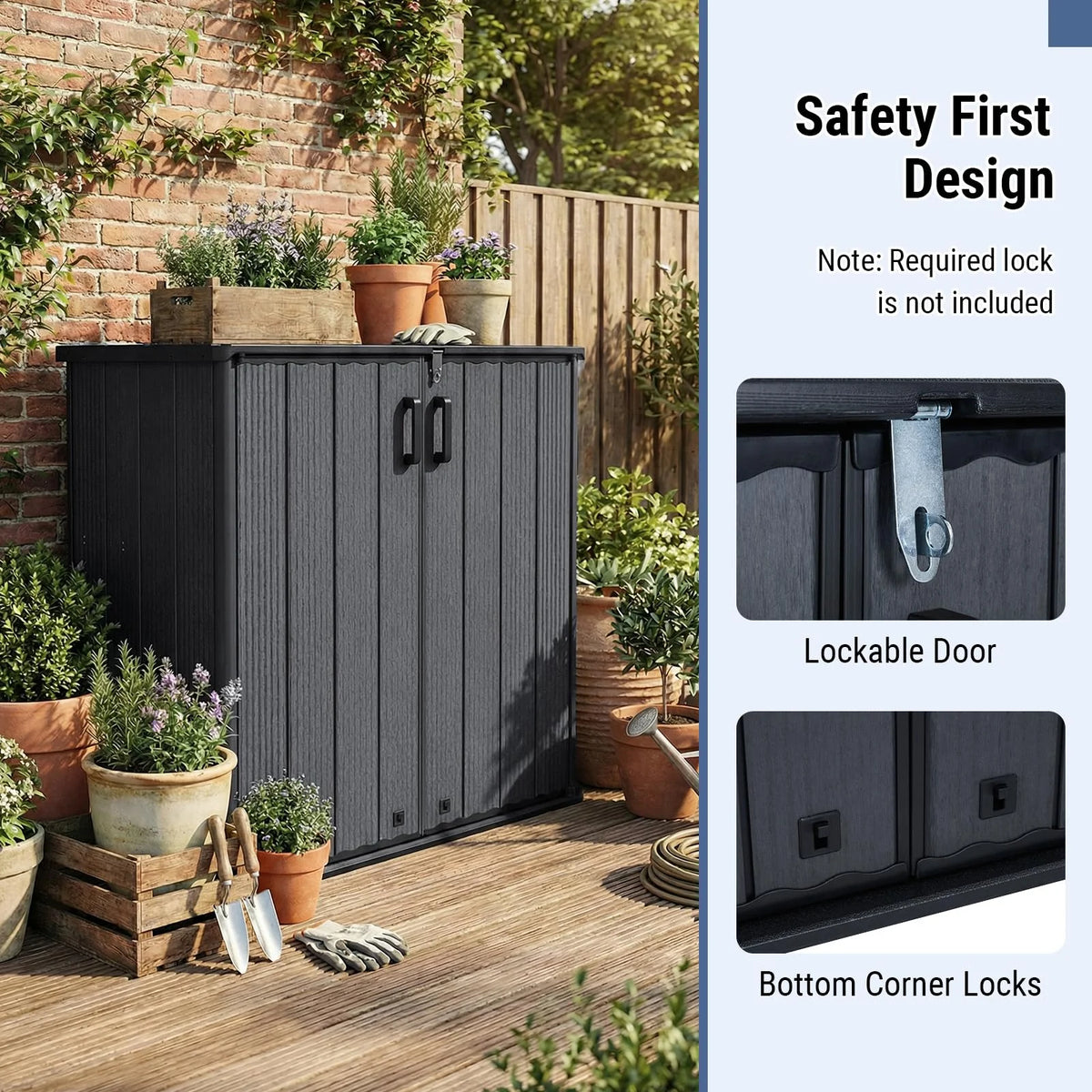 Tangkula 175 Gallon All-Weather Outdoor Storage Box with Lockable Door & Removable Shelf