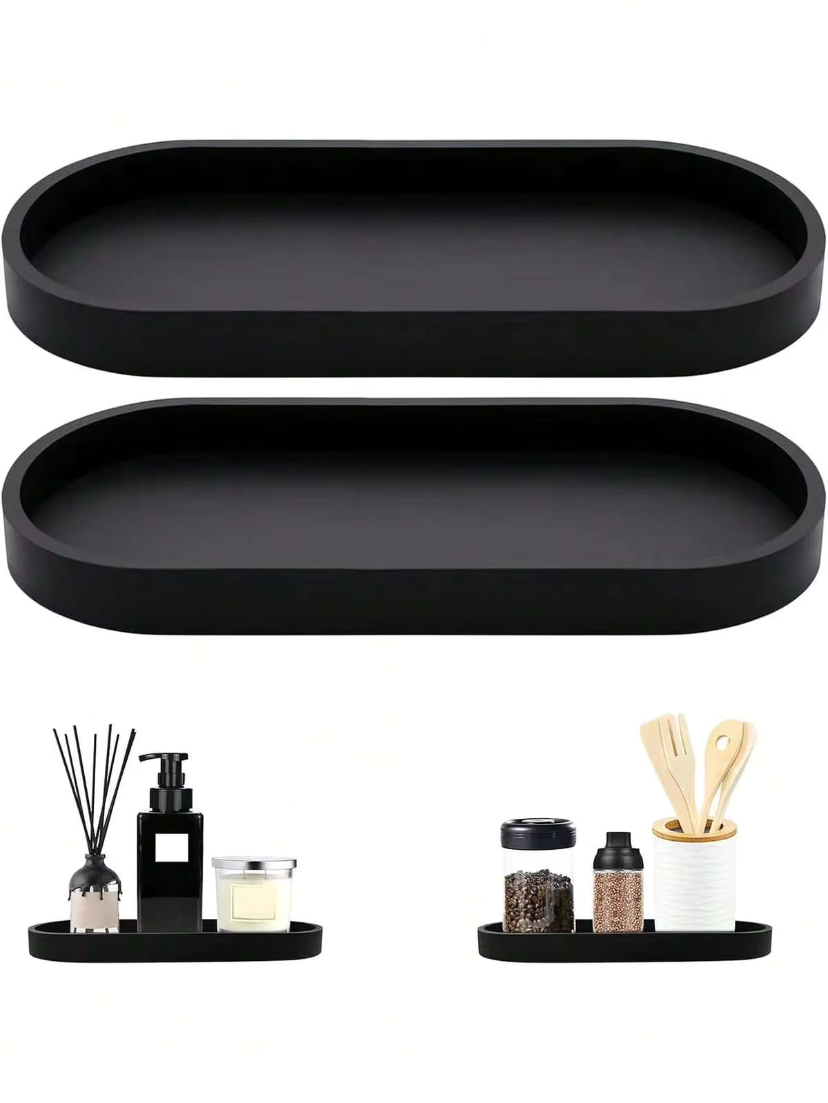 1pc / 2pcs Oval Vanity Tray, Bathroom Countertop Organizer Tray, Kitchen Sink Sponge Holder Soap Dispenser Silicone Tray For Perfume Jewelry Candle