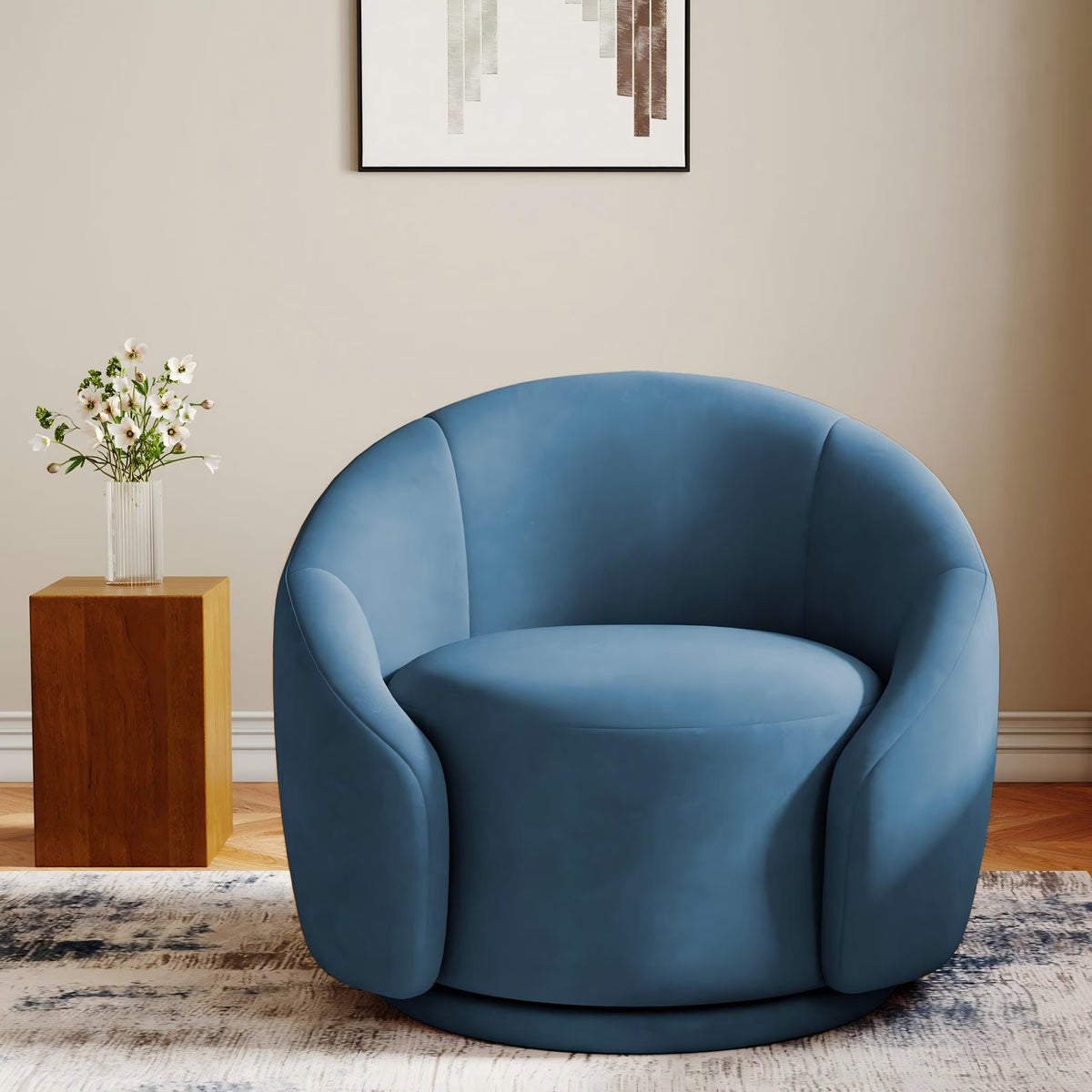 360 Swivel Accent Chair for Living Room, Boucle Barrel Armchair Single Sofa Chair Reading Chair, Sage Green