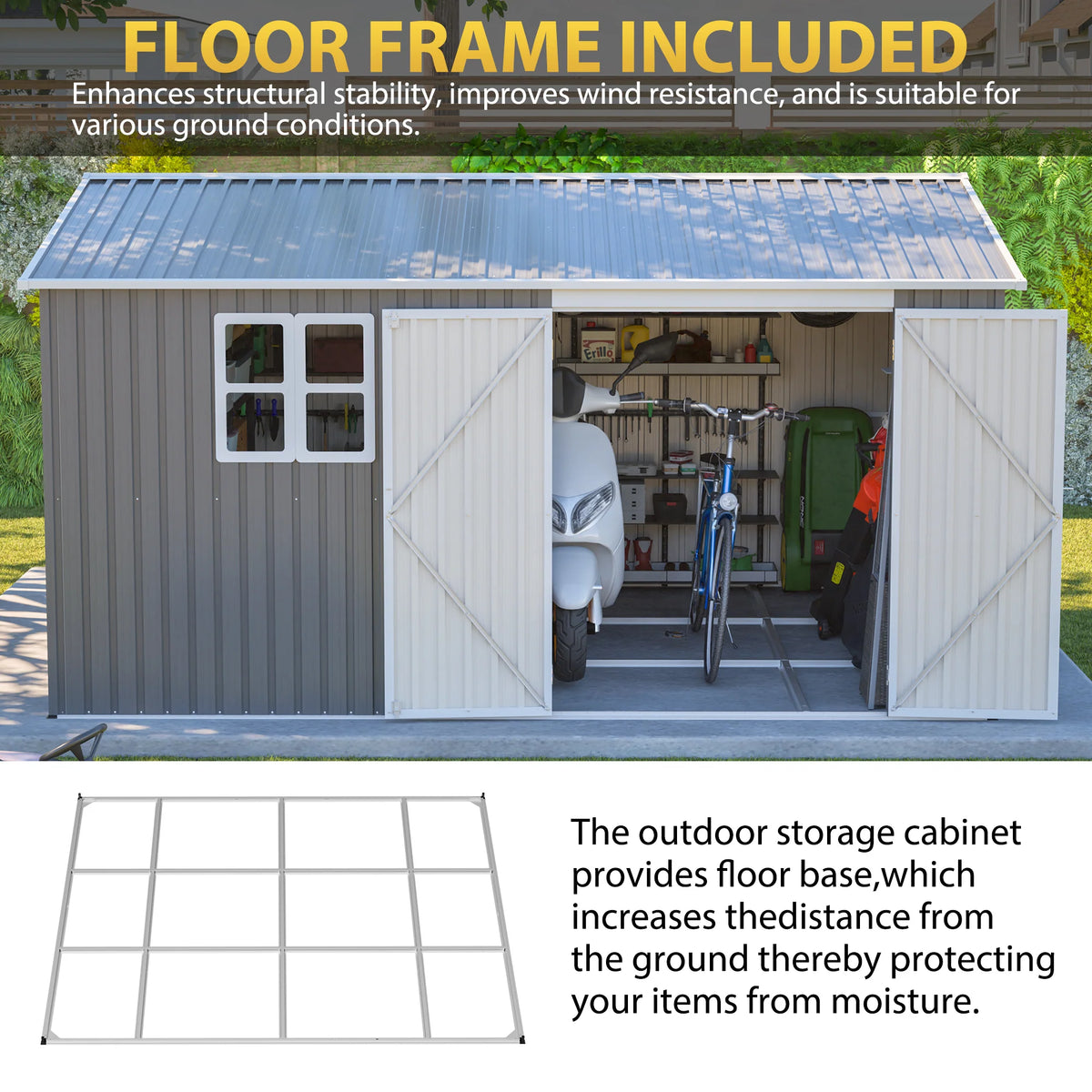 AECOJOY 12x10 FT Outdoor Storage Shed Metal, Large Garden Tool Sheds, Waterproof Steel Utility Storage Building