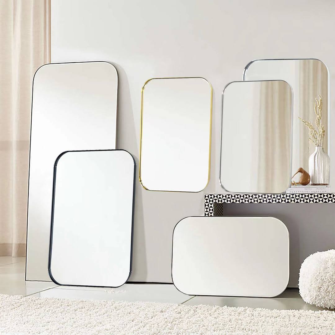 Mid-Century Modern Chic Metal Rounded Wall Mirrors Latitude Run Finish: Brushed Nickel, Size: 30" x 22"