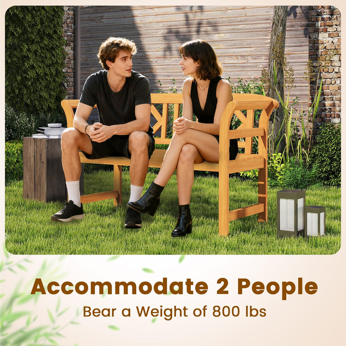 Tangkula 2 Person Patio Wood Bench with Curved Armrests