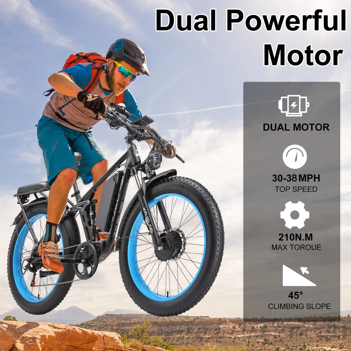 KAIJIELAISI Electric Bike for Adults, AWD Ebikes Dual Motor Peak 6000W, 26'' Fat Tire Bikes with 52V 26AH Battery Hydraulic Brake ??electric Bicycle, 7 Speed Mountain Ebike UL 2849