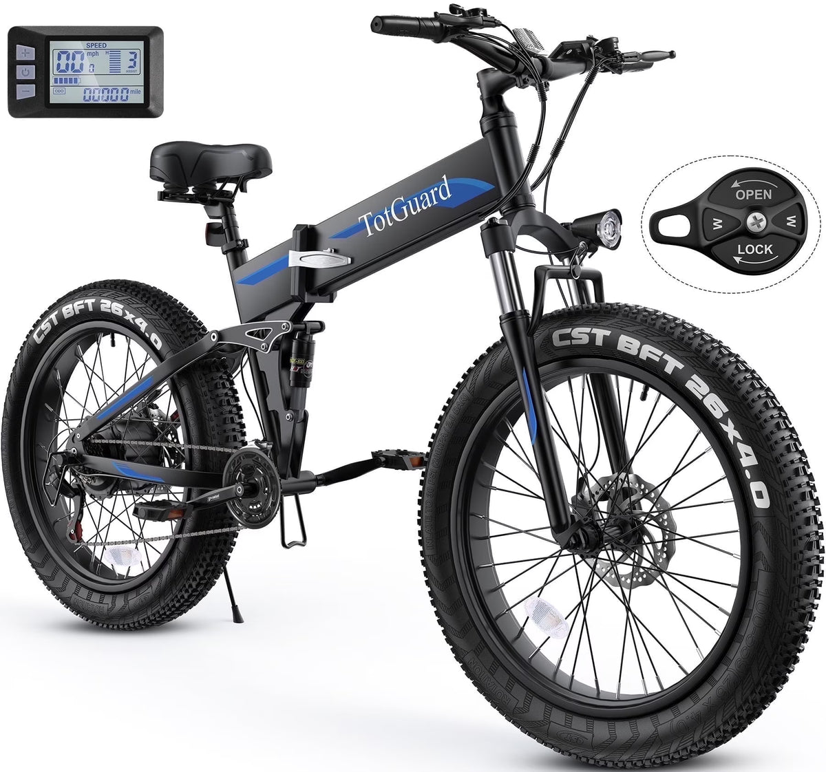 Totguard 26"x4" Electric Bike, Fat Tire 500W Ebike, Foldable Electric Bicycles E Bikes for Adults Electric 48V 10ah Battery, Dual Shock Absorber, Lockable Fork UL2849