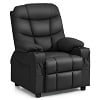 Costway Kids Youth Recliner Chair PU Leather W/Cup Holders & Side Pockets Grey