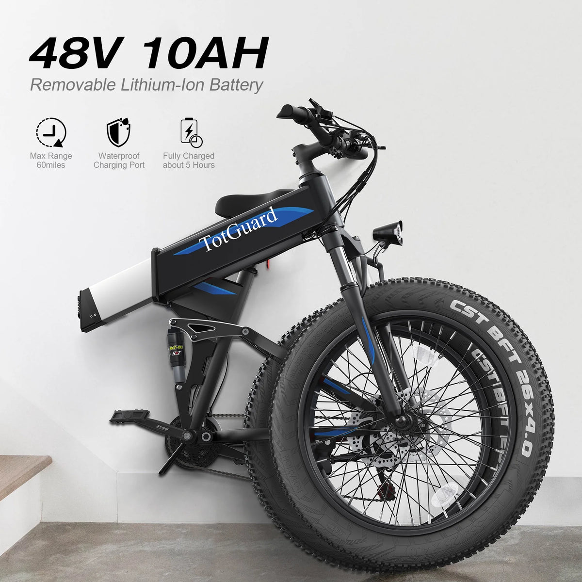 Totguard 26"x4" Electric Bike, Fat Tire 500W Ebike, Foldable Electric Bicycles E Bikes for Adults Electric 48V 10ah Battery, Dual Shock Absorber, Lockable Fork UL2849