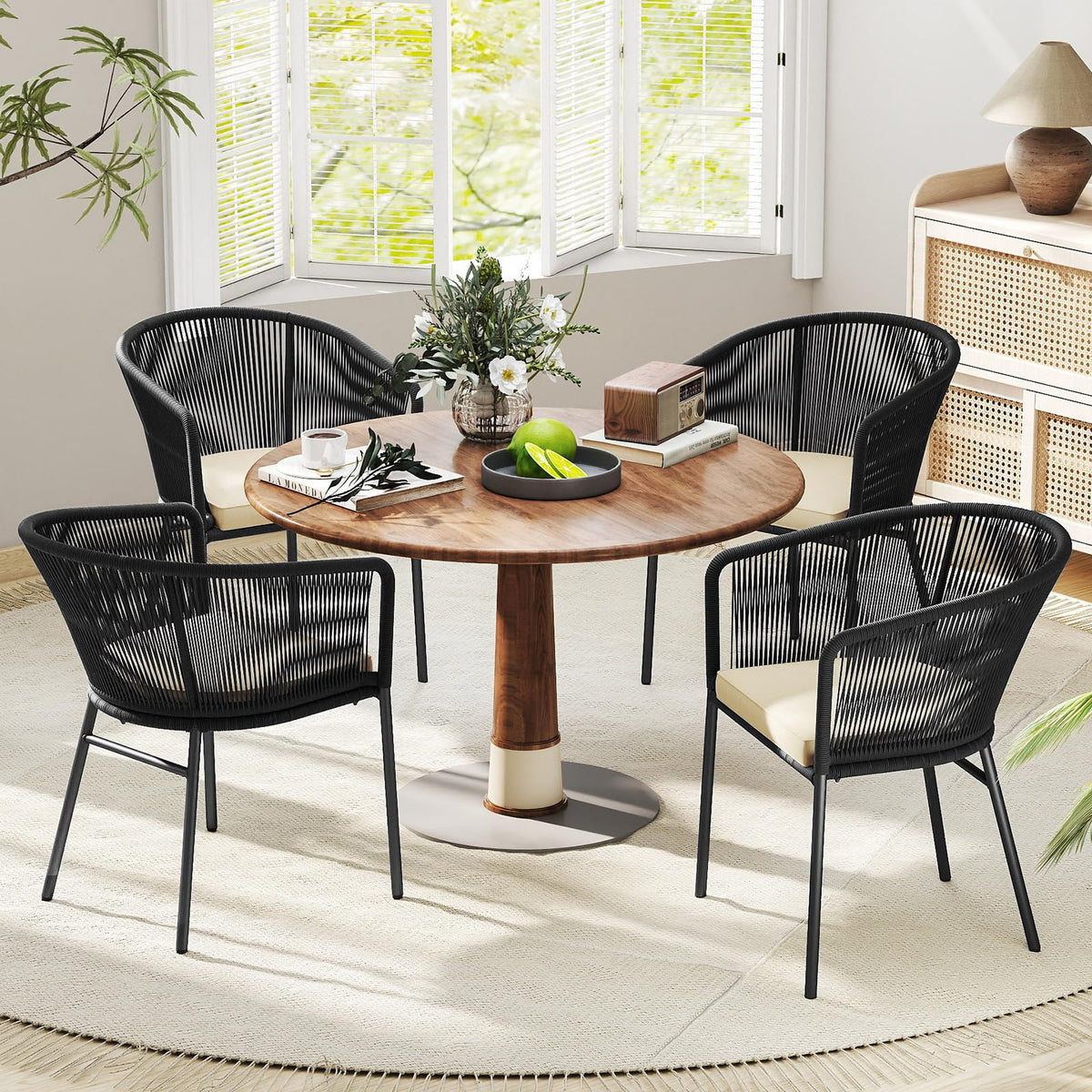 Tangkula Patio Chairs Set of 4 Upholstered Accent Chairs w/Curved Backrest