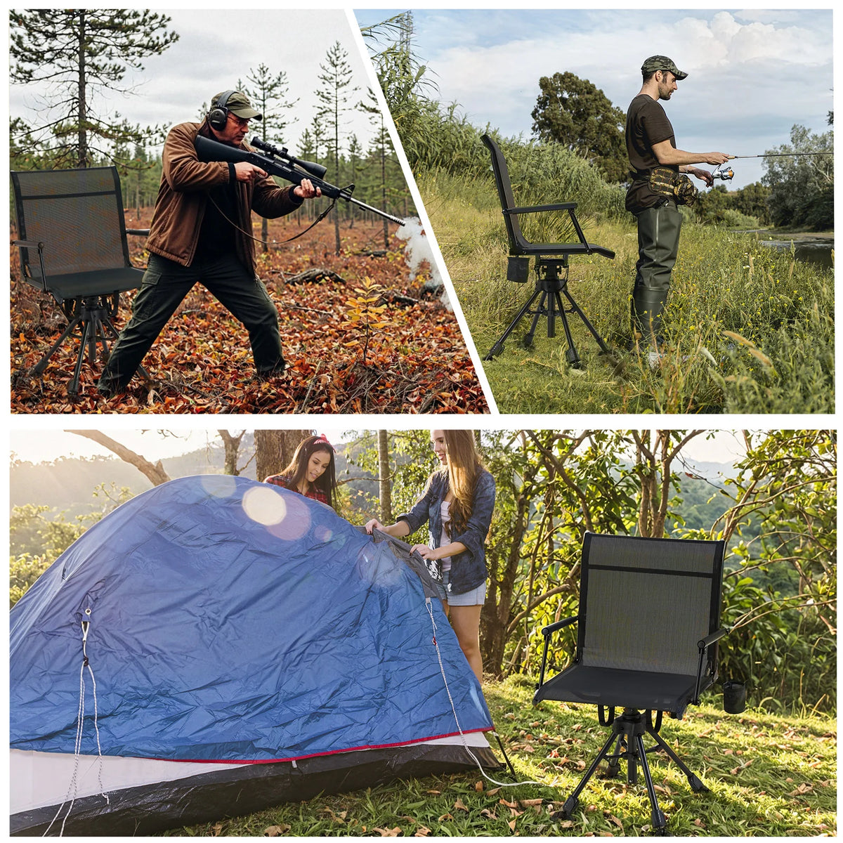 AECOJOY No Cushion Hunting Chair, Durable Metal Frame, Silent Swivel for Outdoor Shooting & Fishing