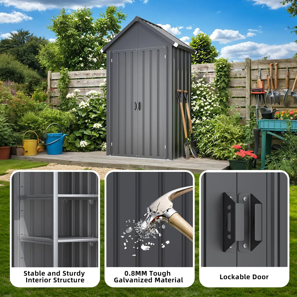 AECOJOY Outdoor Storage Cabinet Waterproof with Shelves, Vertical Tall Sheds Cabinet