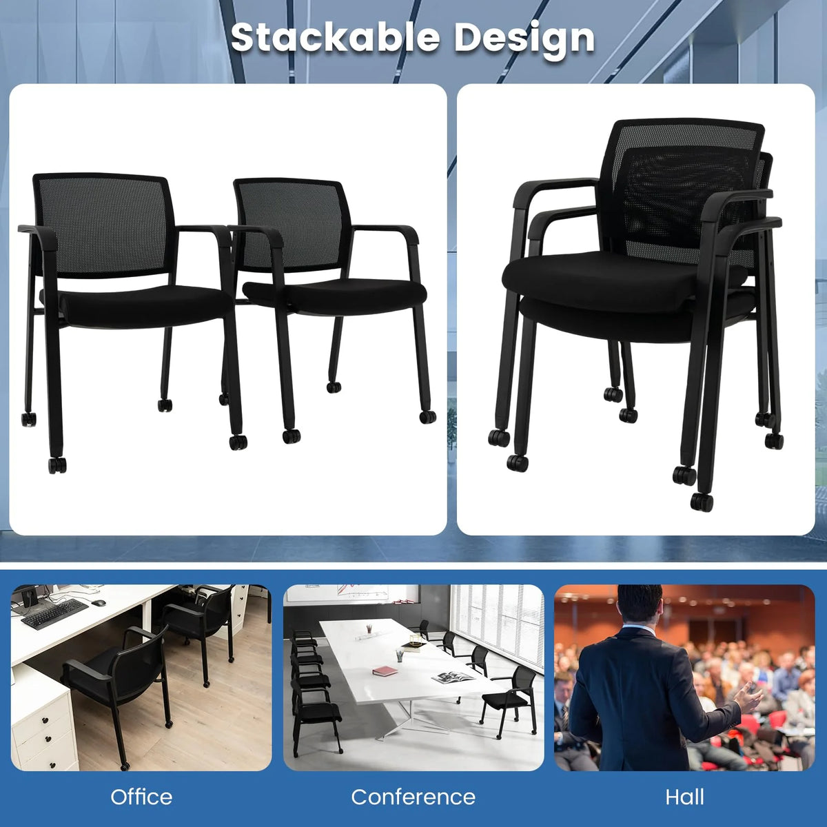 Tangkula Rolling Conference Room Chairs Set of 12