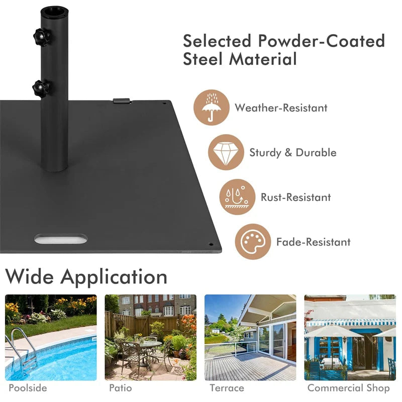 50 LBS Heavy Duty Patio Umbrella Base Stand, 24" Square Steel Outdoor Umbrella Weight with Wheels & 2 Tightening Knobs for Garden Deck Poolside