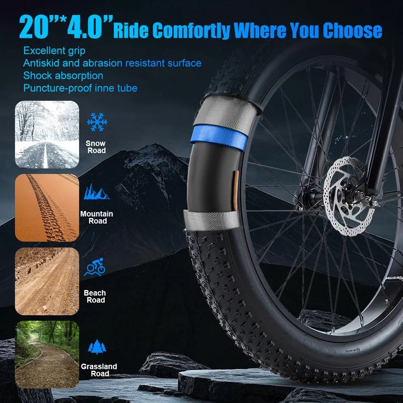 Electric Bike for Adults 20'', 800W UL2849 48V 32AH 110miles Long Range Ebike up to 30mph Full Suspension E - Mountain Bike 4.0 Fat Tire Off - Road, 2 Seats Outdoor Dual Disc Brakes Electric Bicycle