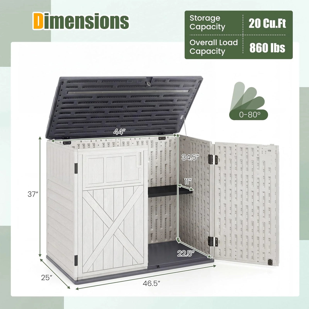 Tangkula Large Outdoor Storage Cabinet 20 Cu.Ft Horizontal Resin Storage Shed