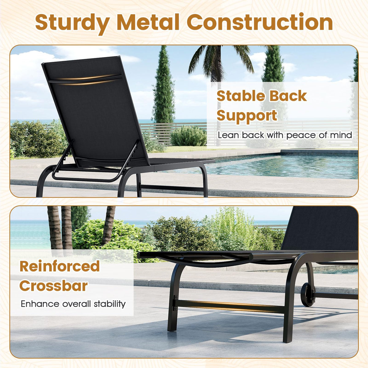 Tangkula Lounge Chair Outdoor 6-Position Recliner Metal Frame Breathable Fabric (1/2)