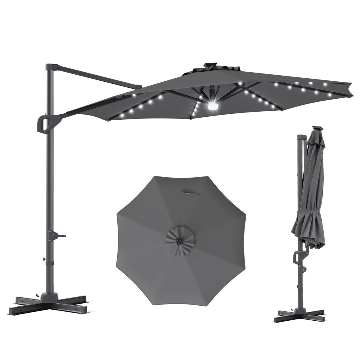 Tangkula 10ft Patio Umbrella 35 LED Lights Aluminum Pole 360 Degree Rotation