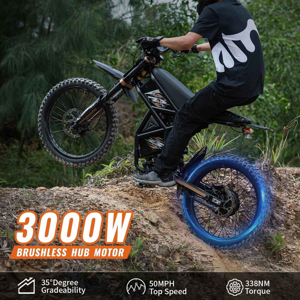 2000W Electric Dirt Bike for Adults Ridingtimes GT73 UL2849, Brushless Hub Motor, 18.2ah*2 Electric Bike with 25\ Tires Digital Screen Carbon Steel