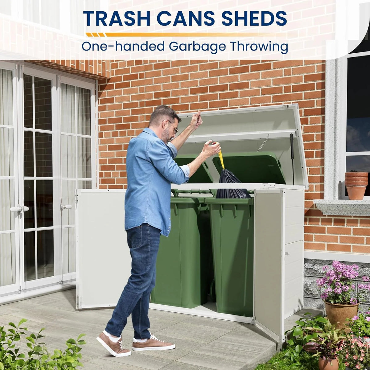 ELPOSUN Outdoor Storage Shed 6x4.5 Ft, Resin Outside Sheds & Outdoor Storage Plastic for Trash Can, Bike, Lawnmower, Generator, Tool Shed with Lockable Door for Backyard, Lawn, Patio, Grey & White