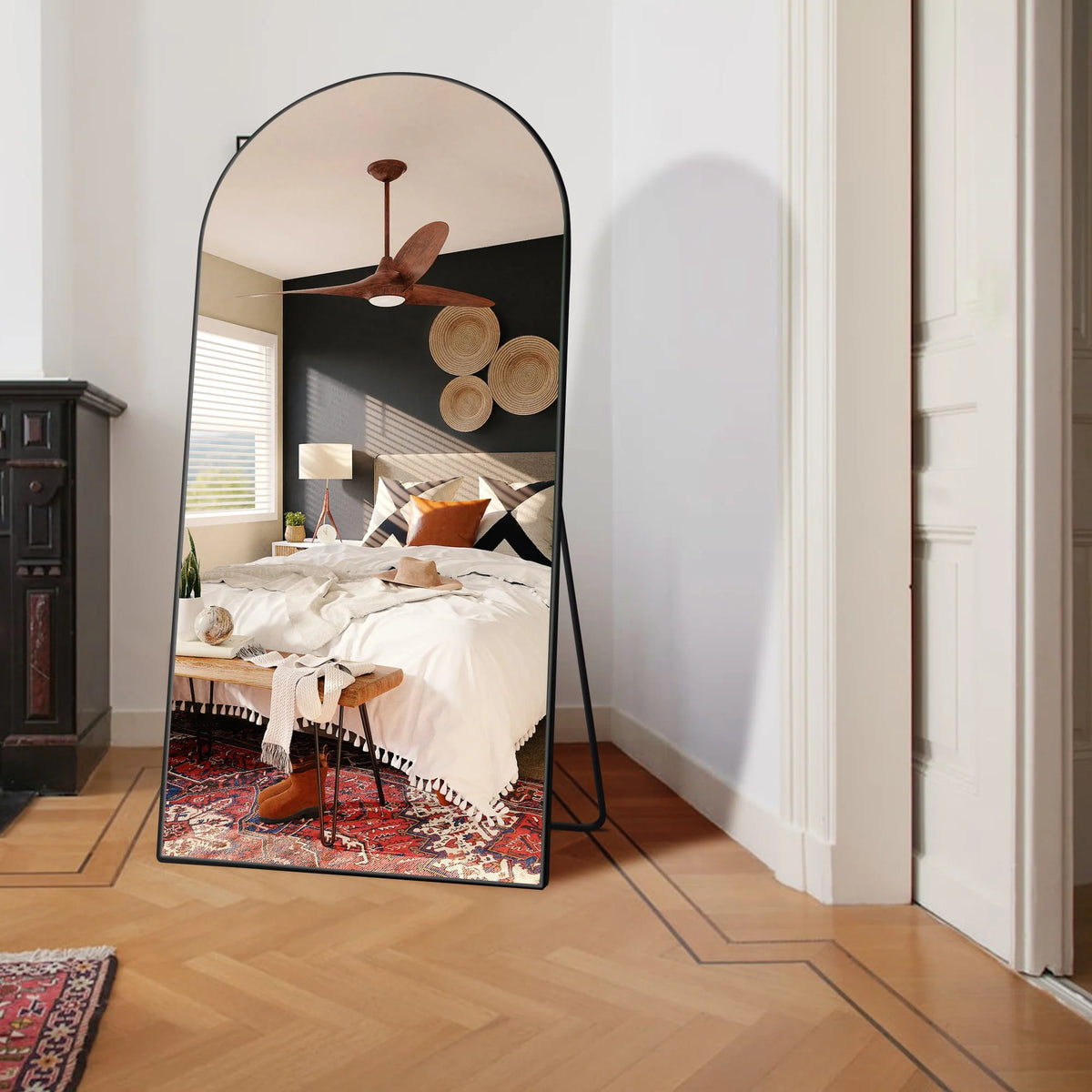 Ufurpie 71"×32" Large Full Length Mirror, Arch Mirror, Floor Mirror with Stand, for Bedroom Living Room Dressing Room, Black