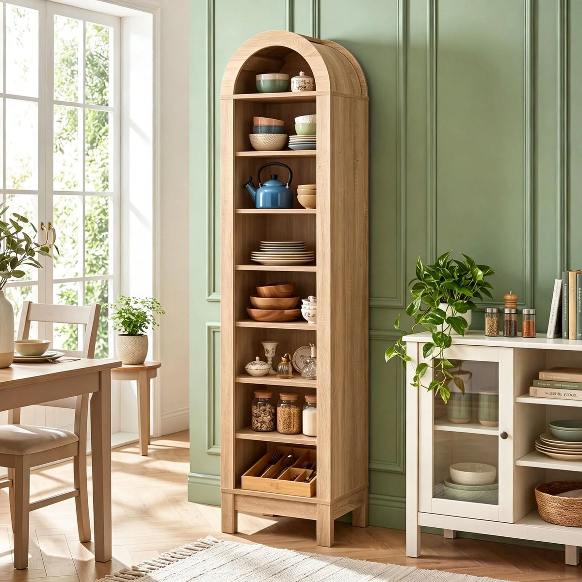 Tangkula 71" Tall Arched Bookcase for Living Room
