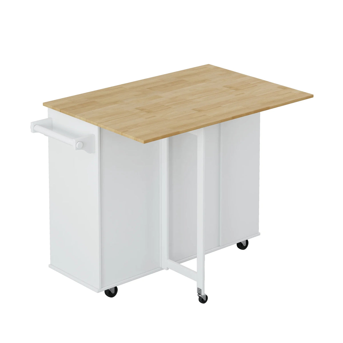 Movable Kitchen Island Cart with 2 Door Cabinet, 2 Drawers and Drop Leaf Top, Island Table with Spice Rack, Towel Holder, Wine Rack and Wheels, Kitchen Storage Cabinet, White