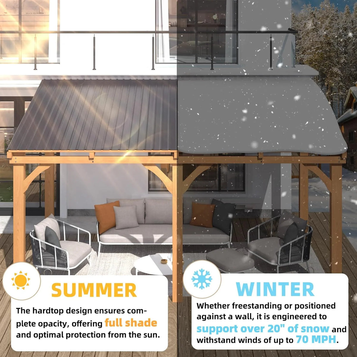 AECOJOY 14' x 10' Outdoor Wooden Gazebo, Patio Lean to Hardtop Pergolas and Gazebos