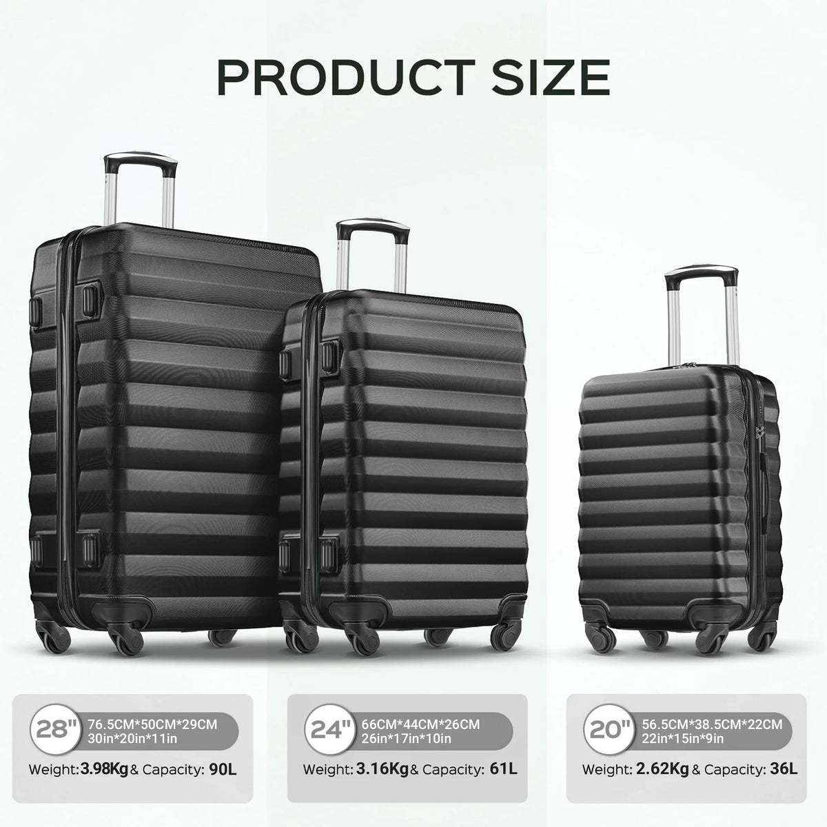 9 Piece Luggage Sets, Hard 20 24 28 in Luggage with 6 Pieces Organize Bags Travel Suitcases Sets with Wheels, Rosé
