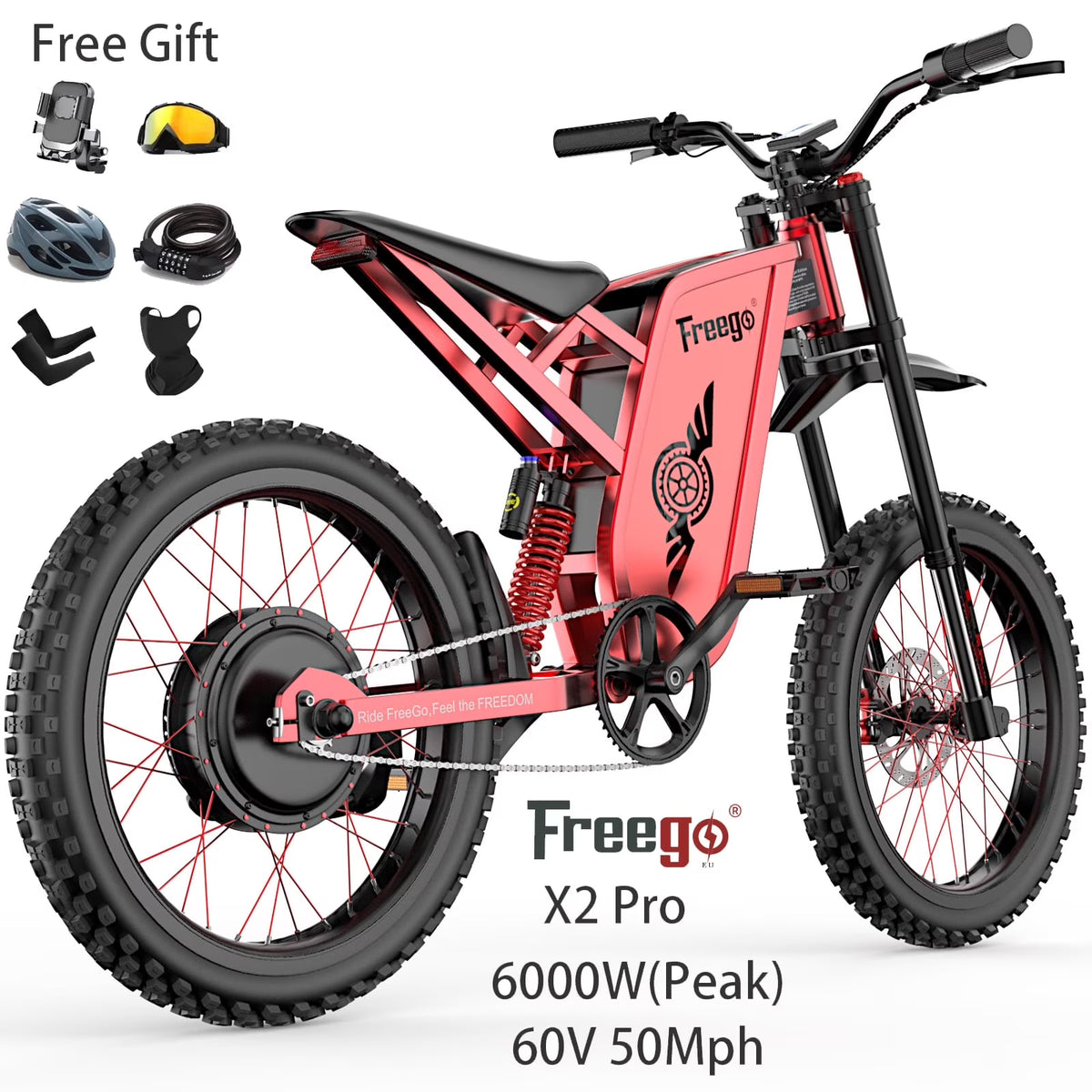 6000W(Peak) Motor 60V/30ah Battery Freego X2pro Electric Motorcycle for Adults, Electric Bike, 50MPH/7 Speed Off Road Electric Bicycle, 19x2 Full Suspension/Four - Piston Hydraulic Brake UL2849MTB