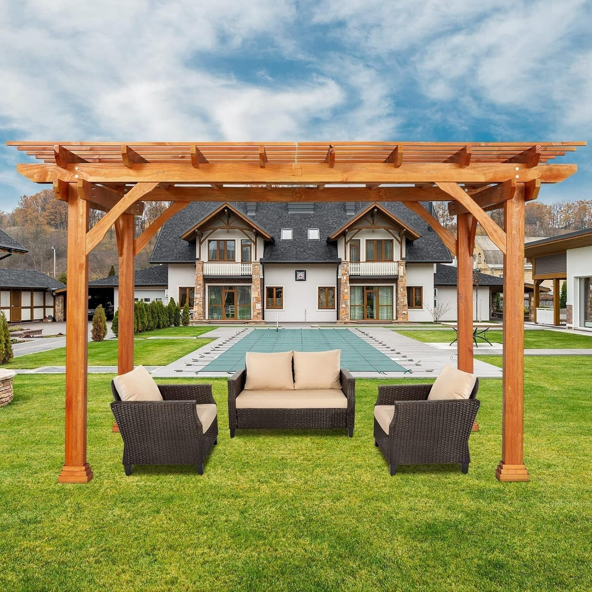 AECOJOY Wood Pergola 12'x10' Gazebo, Outdoor Pergola for Patio Deck Garden Backyard and Patio