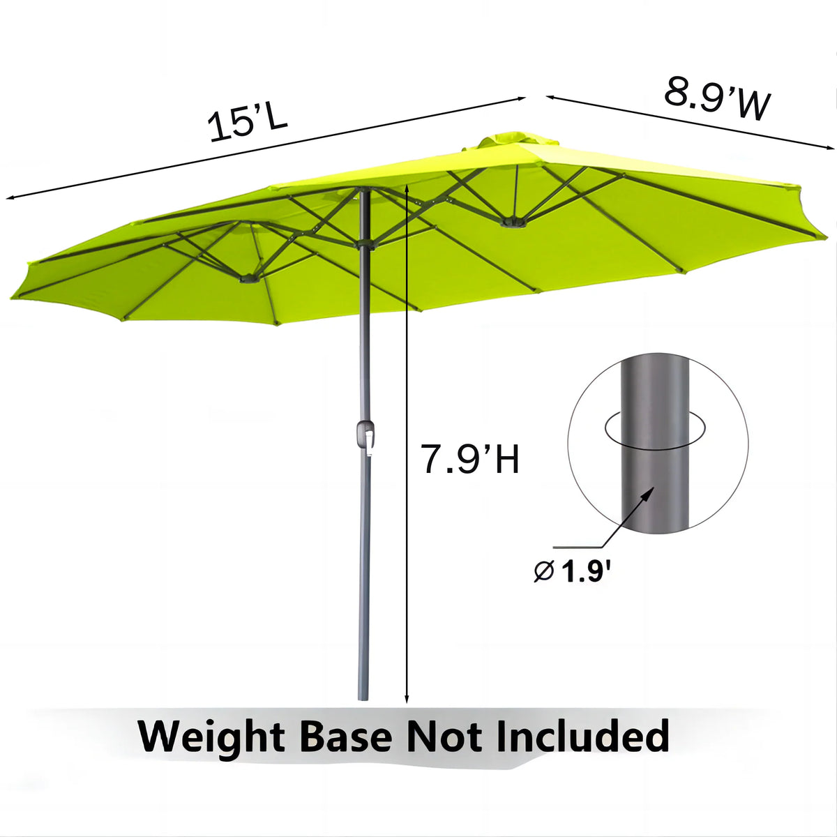 AECOJOY 15x9ft Double-Sided Patio Umbrella, Green