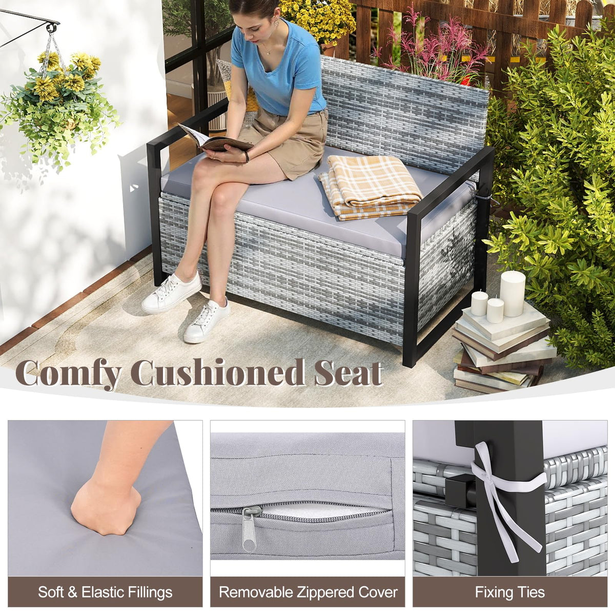 Tangkula 40 Gallon Outdoor Bench with Storage for Backyard