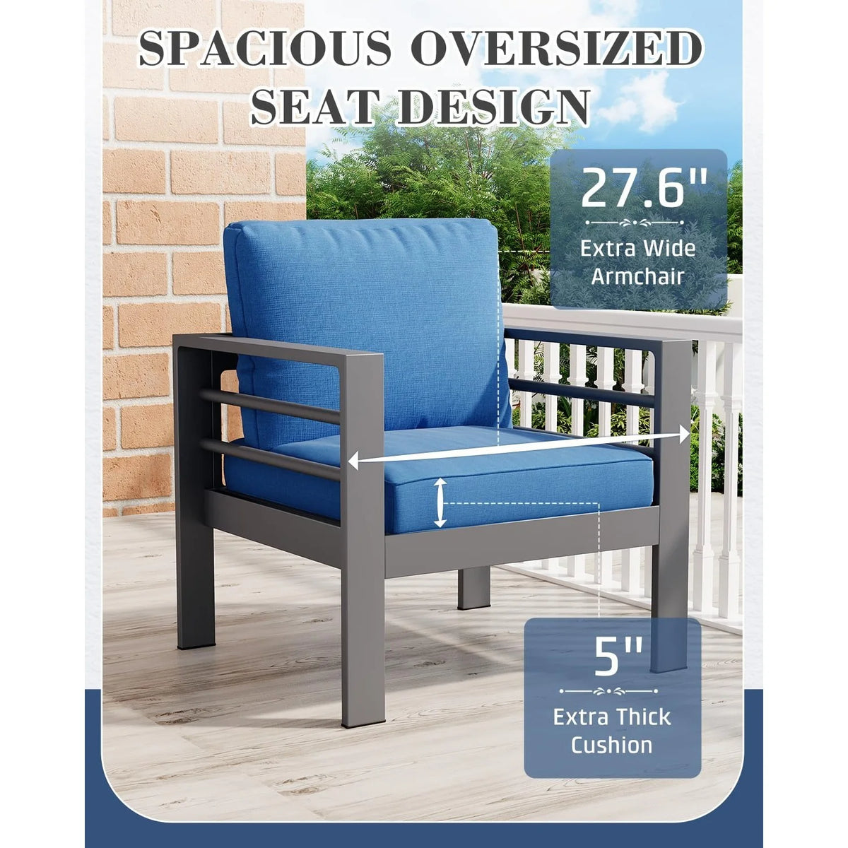 AECOJOY Aluminum Patio Furniture Set, 4 Pieces Outdoor Sectional Sofa Set, Blue