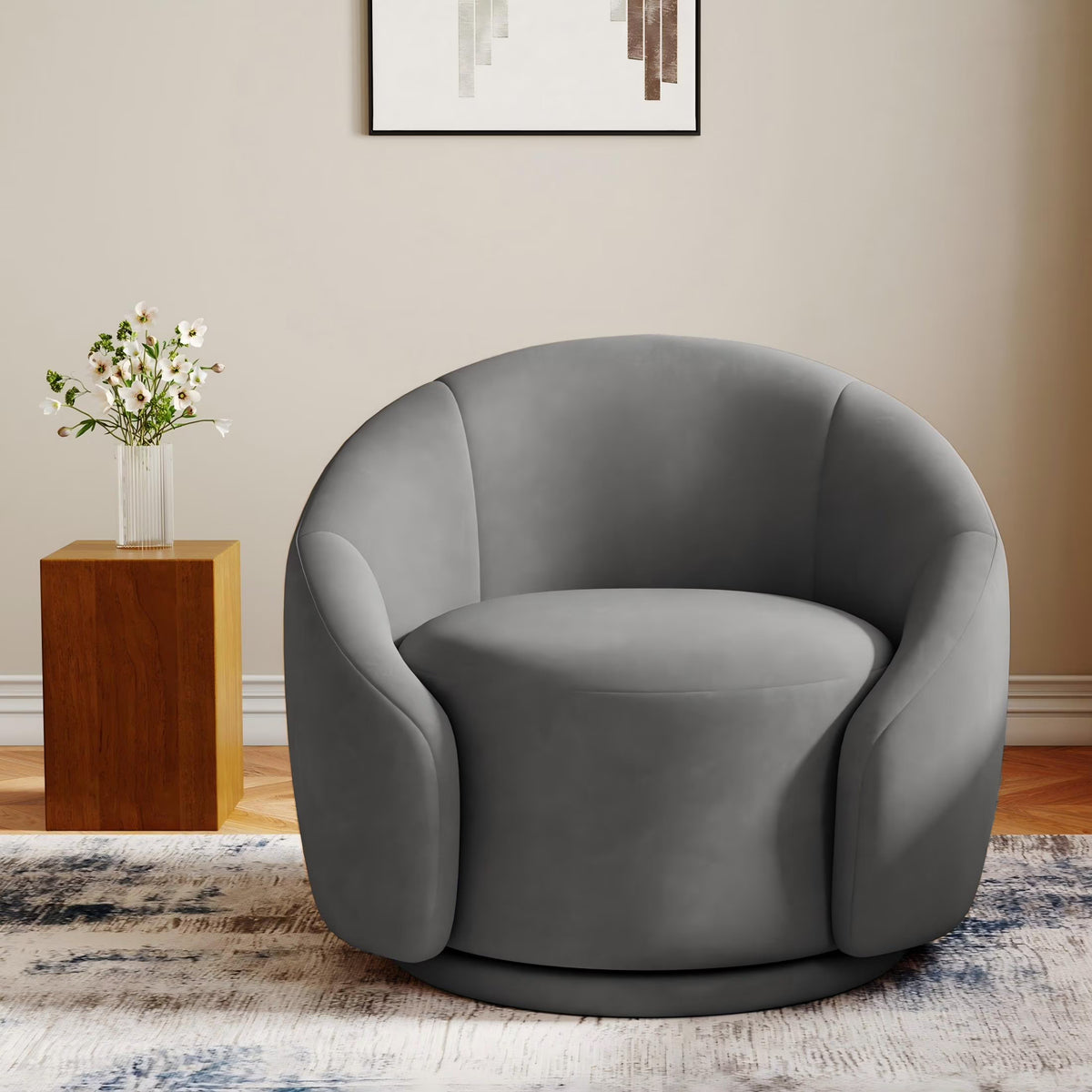 360 Swivel Accent Chair for Living Room, Boucle Barrel Armchair Single Sofa Chair Reading Chair, Sage Green