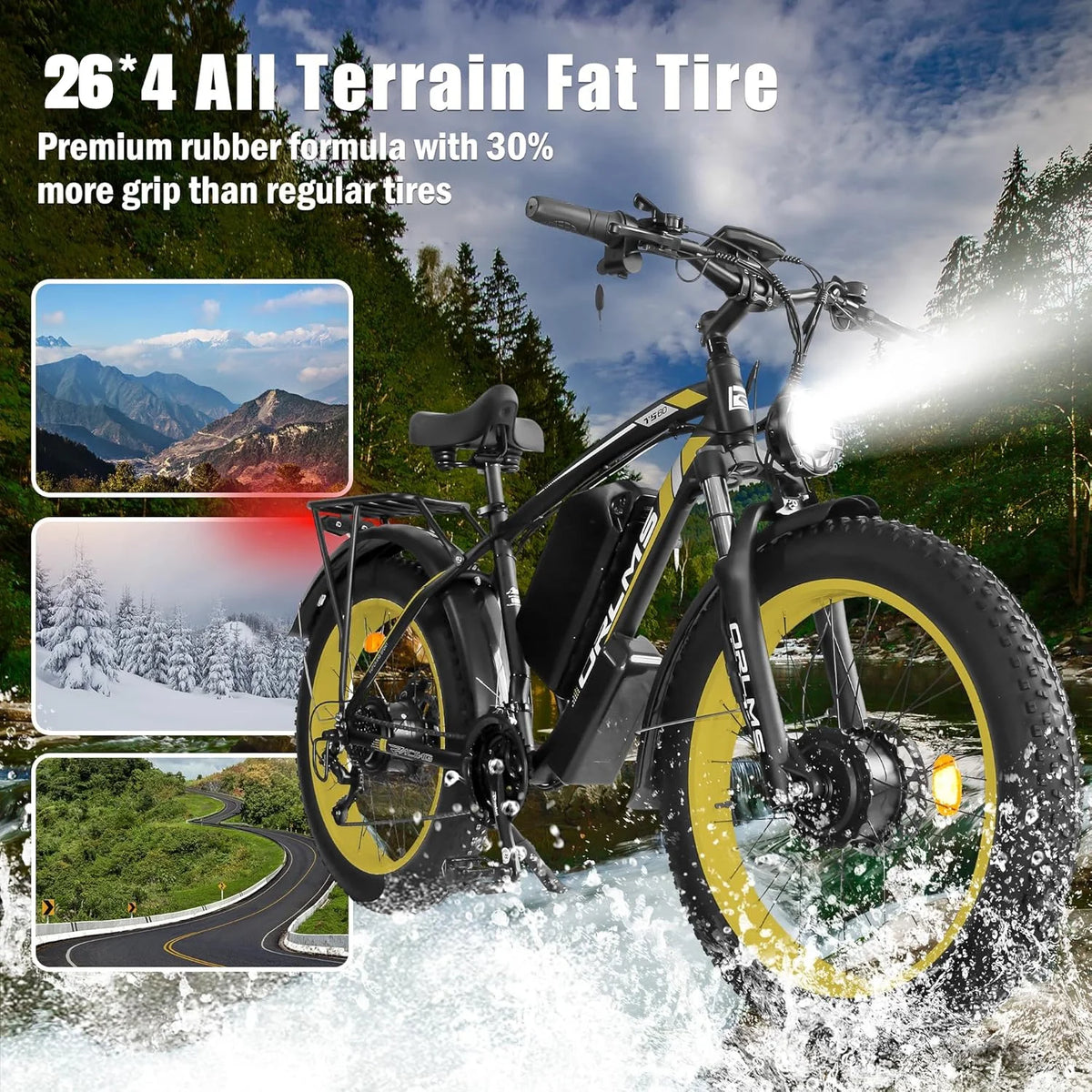5000W (Peak) Electric - Bike for Adults, 60V 25AH Battery Electric Motorcycle, Dual - Motor - Ebike 50MPH Ebike, 26*4.0 Fat Tire Electric - Bicycle, AWD 21 - Speed Mountain Bike for All - Road UL 2849