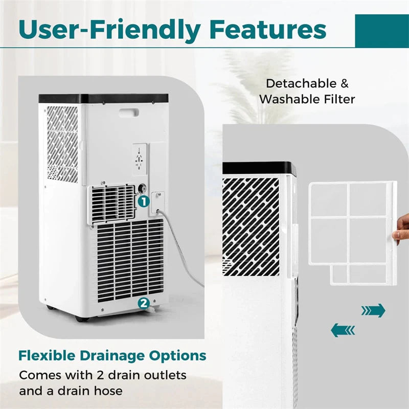 8000 BTU Portable Air Conditioner, 3-in-1 Floor AC Unit with Fan & Dehumidifier, Remote Control, 24H Timer, Window Kit for Rooms up to 350 Sq. Ft
