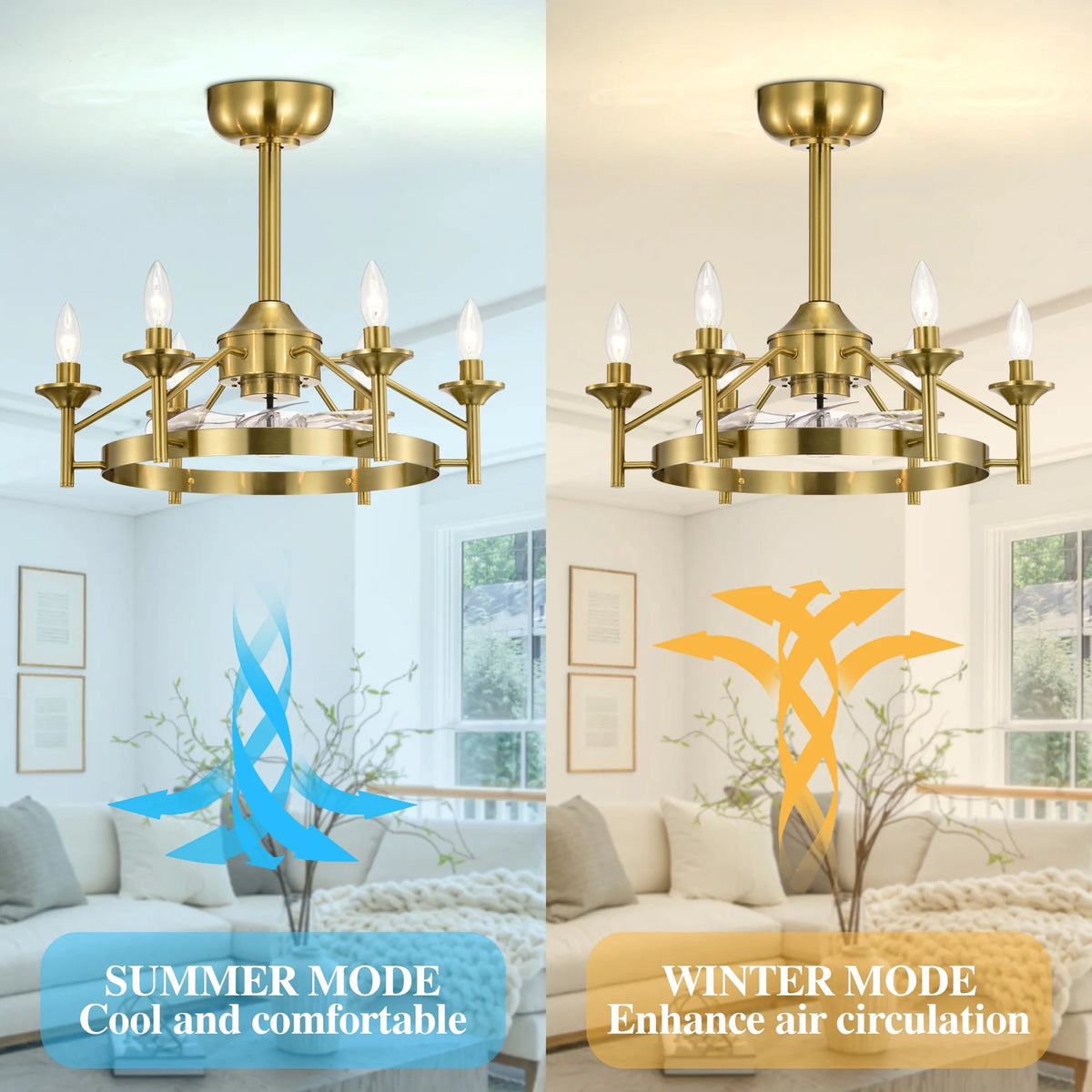 Maxax Candlestick Ceiling Fan with Light, 21" White Vintage Ceiling Fan with Remote Control, 6 Speeds Reversible Timing Ceiling Fan for Bedroom, Living Room