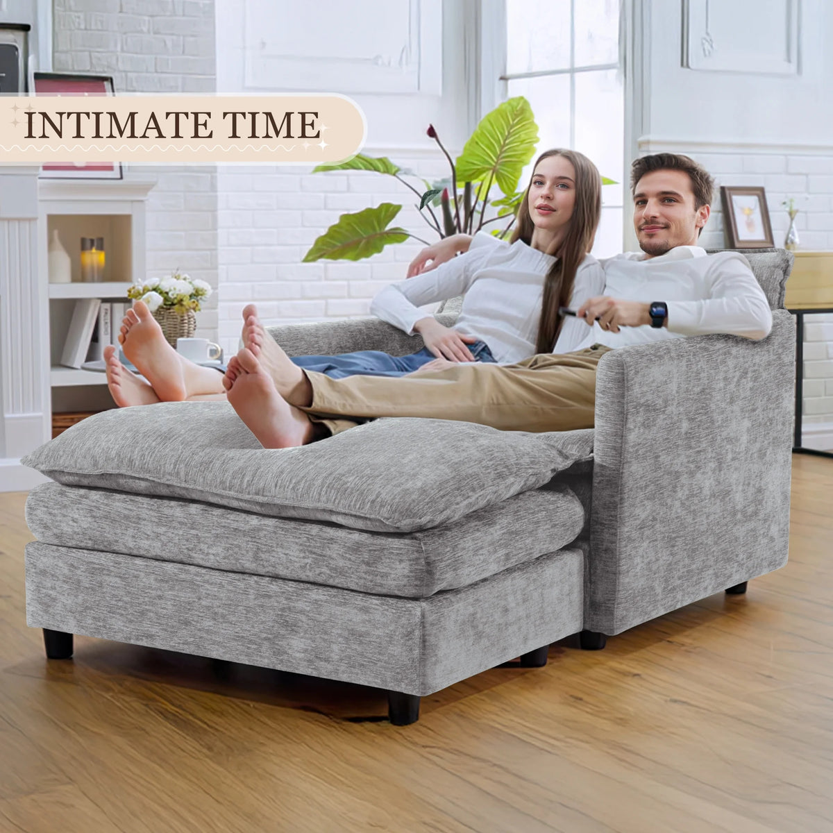 Muumblus Oversized Lounge Chair with Ottoman, Cloud Accent Armchair for Living Room, Beige Chenille