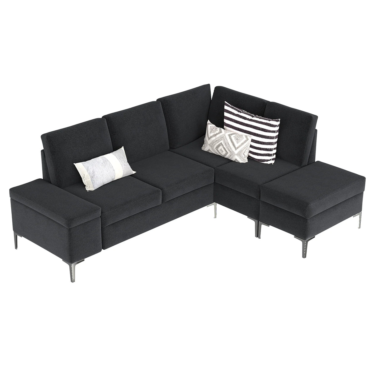 AECOJOY 87" Sectional Couch with Ottoman, Convertible Corner Couches with Armrest Storage, Black