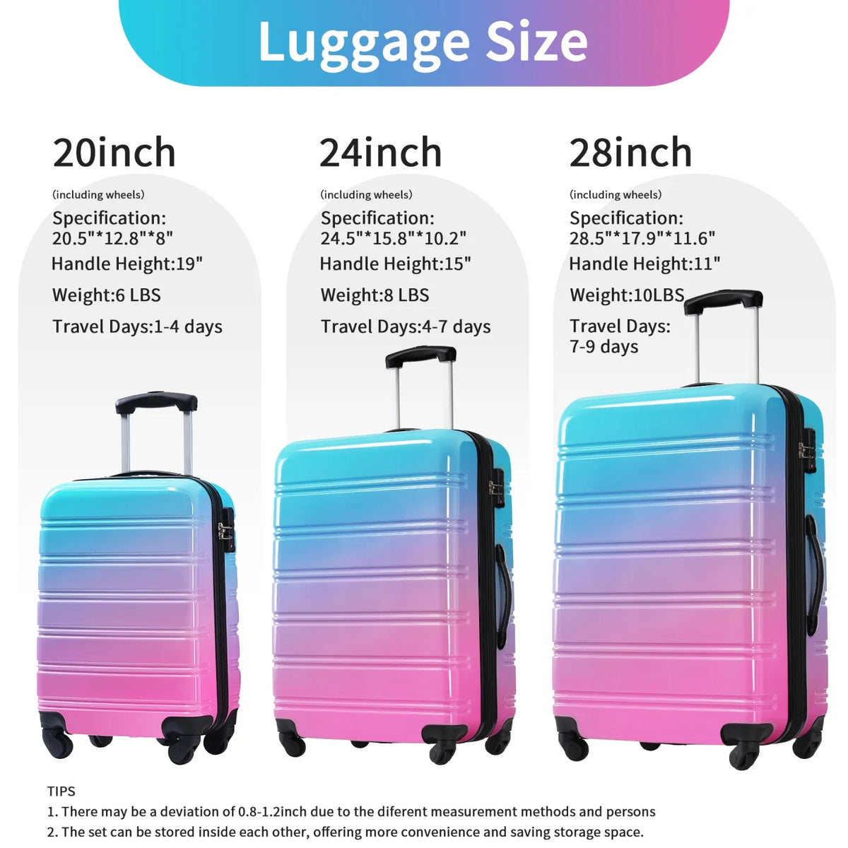 3 Piece Luggage Sets, Hard Shell Suitcase 20/24/28 in with TSA Lock and Spinner Wheels, Expandable Lightweight Travel Luggage for Men Women, Multicolor Purple