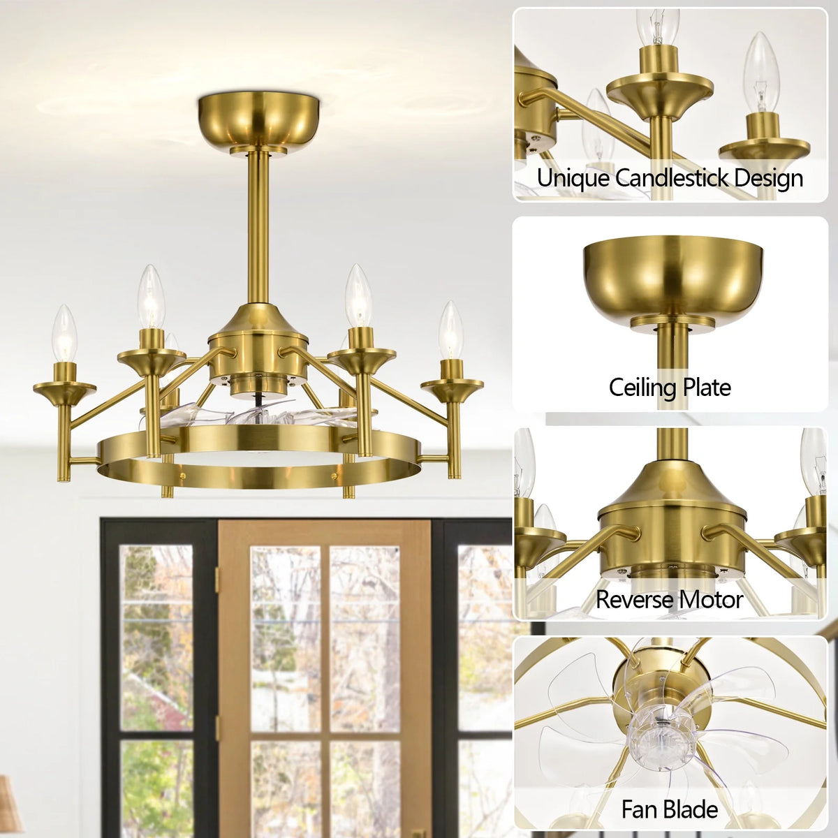 Maxax Candlestick Ceiling Fan with Light, 21" White Vintage Ceiling Fan with Remote Control, 6 Speeds Reversible Timing Ceiling Fan for Bedroom, Living Room
