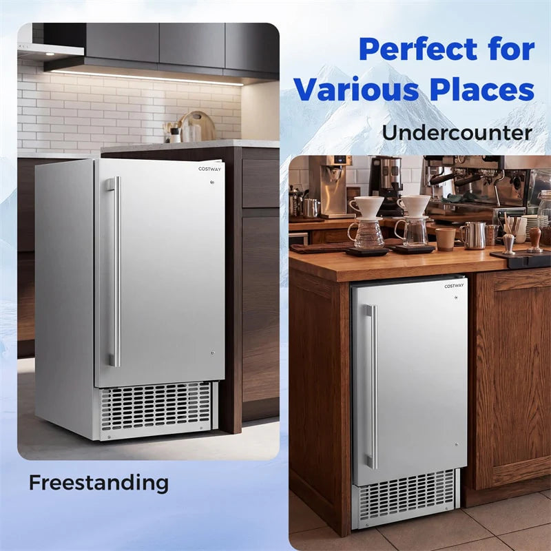 110 LBS/24H Commercial Ice Maker, 15" Built-in Undercounter Ice Machine with 25 LBS Storage & Reversible Door for Home Bar, Restaurant